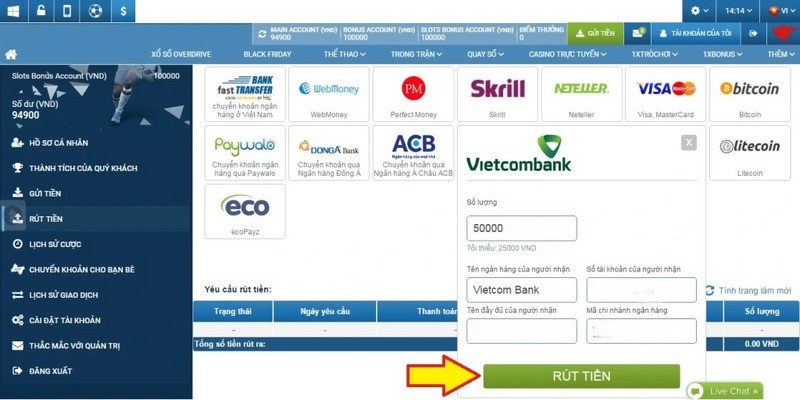 Điều kiện và quy trình rút tiền 1XBET mà người chơi cần biết